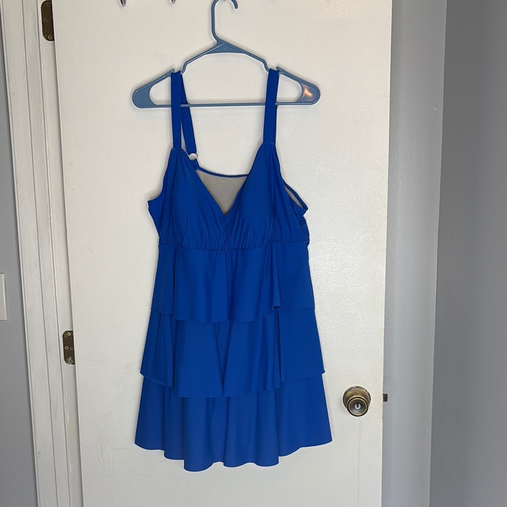 Vibrant Blue Tier Layered Swim Dress